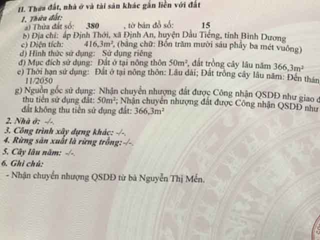 Bán đất xã Định An tỉnh Bình Dương