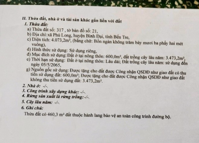 Bán đất xã Phú Long tỉnh Bến Tre