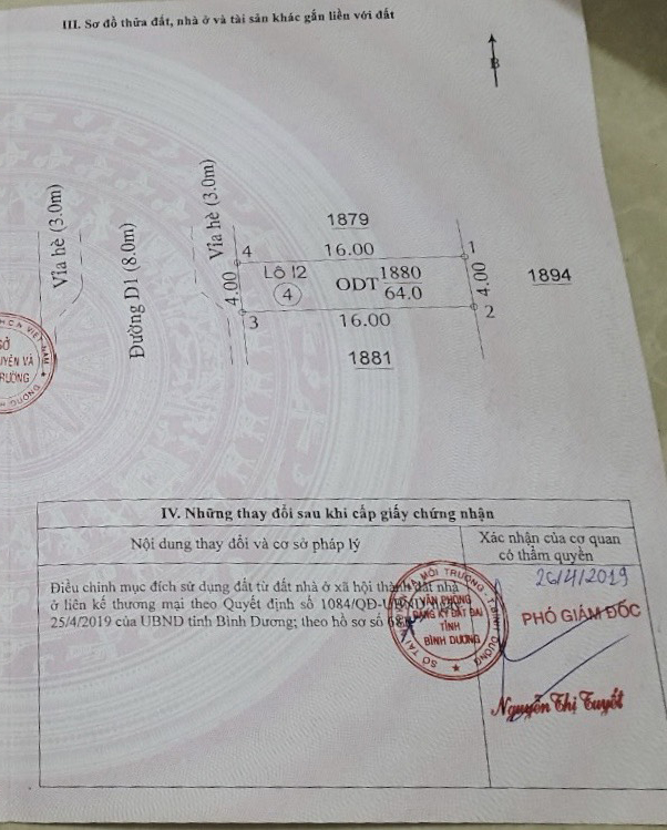 Bán đất đường D1 tỉnh Bình Dương
