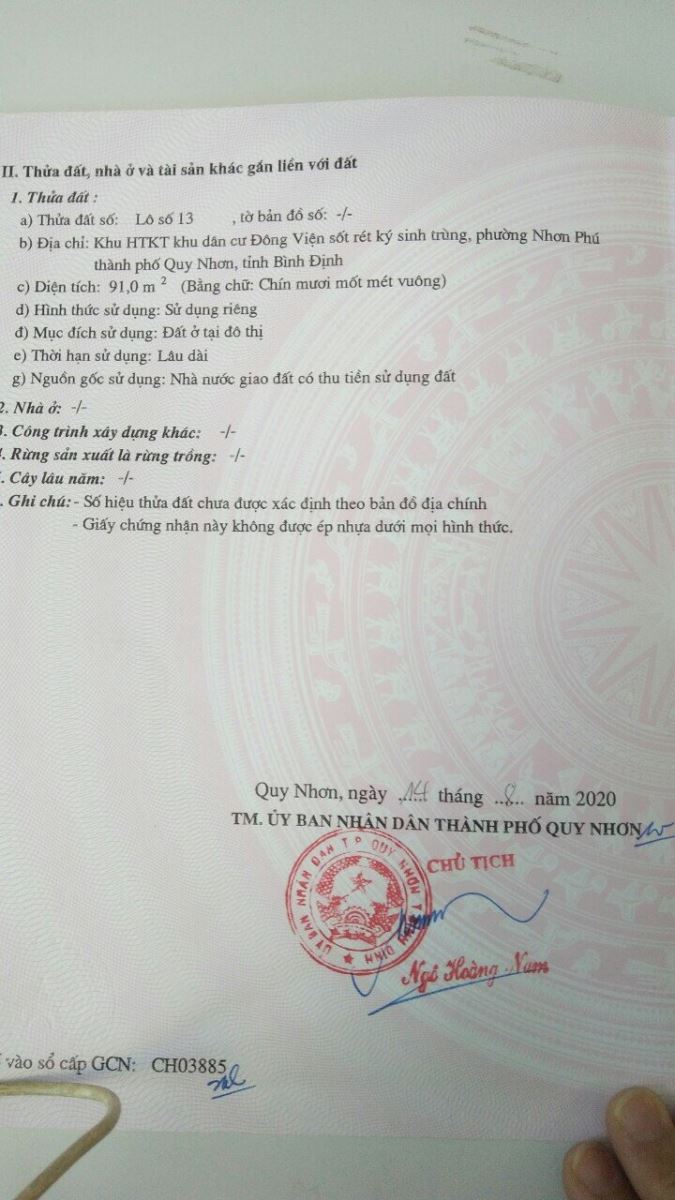 Bán đất đường Đ5 tỉnh Bình Định