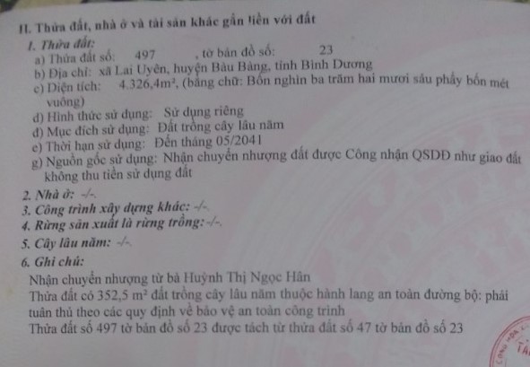 Bán đất xã Lai Uyên tỉnh Bình Dương