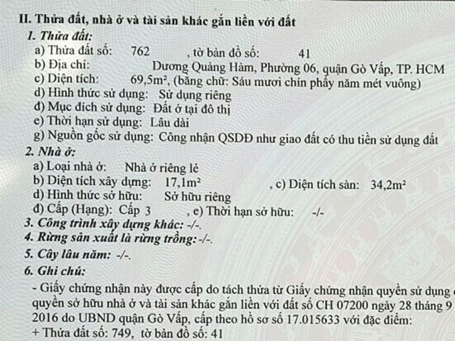 Bán đất đường Dương Quảng Hàm quận Gò Vấp