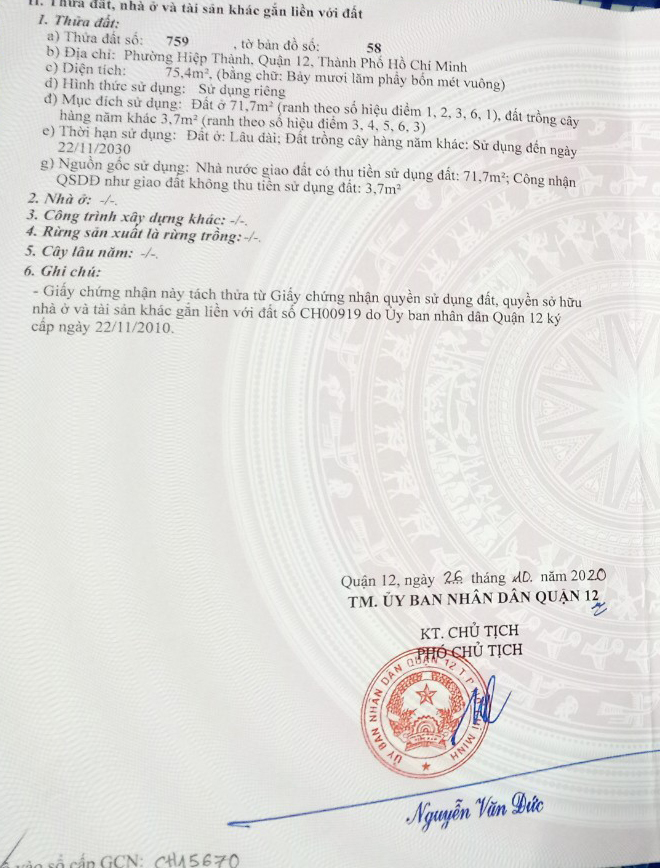 Bán đất đường Hiệp Thành 45, phường Hiệp Thành, Quận 12