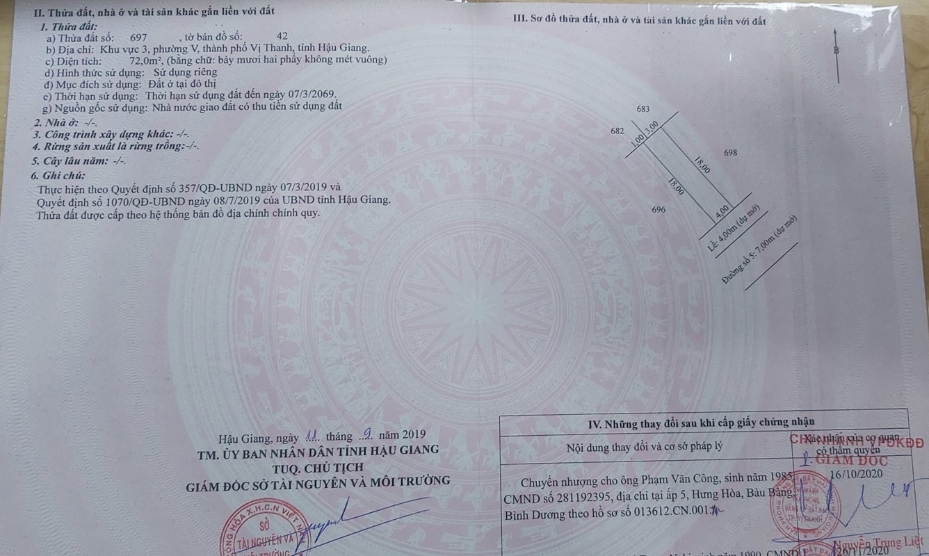 Bán đất đường số 5 tỉnh Hậu Giang