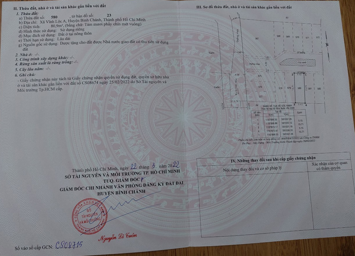 Bán đất đường Thới Hòa, xã Vĩnh Lộc A, huyện Bình Chánh