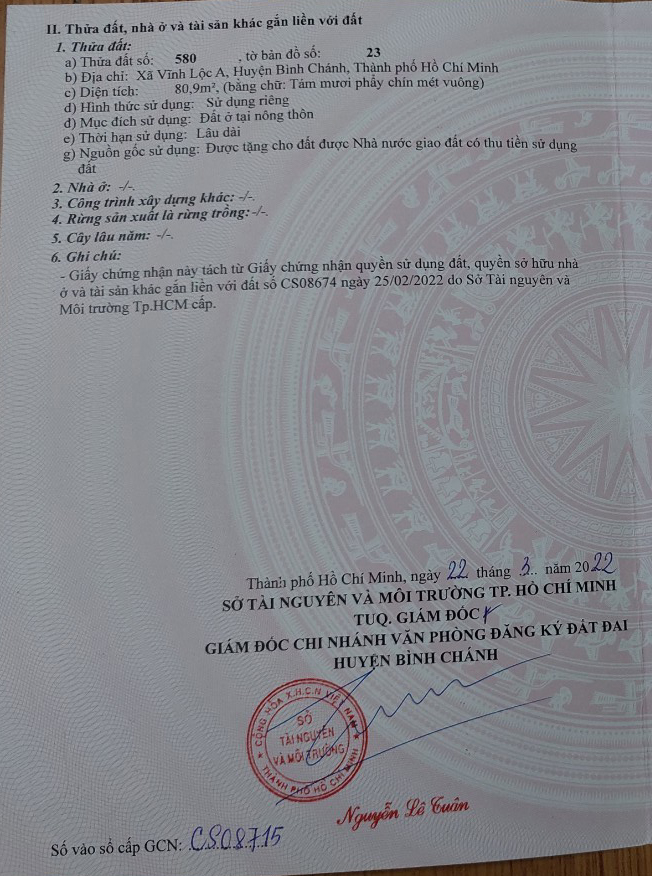 Bán đất đường Thới Hòa huyện Bình Chánh