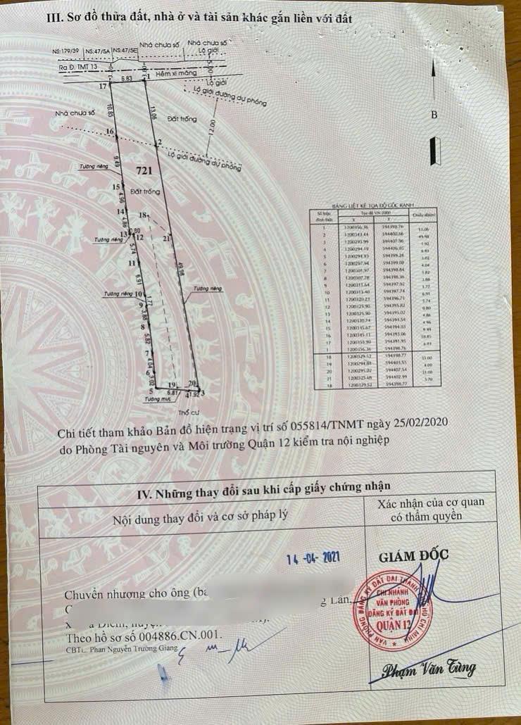 Bán đất đường Trung Mỹ Tây 6A Quận 12
