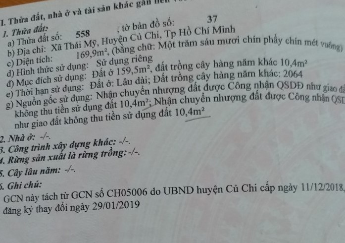 Bán đất đường Trương Thị Kiện huyện Củ Chi