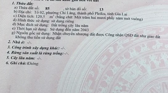 Bán đất đường Trường Chinh tỉnh Gia Lai
