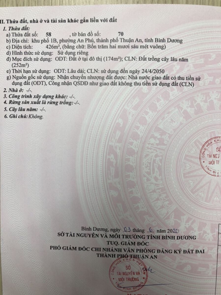 Bán đất phường An Phú tỉnh Bình Dương