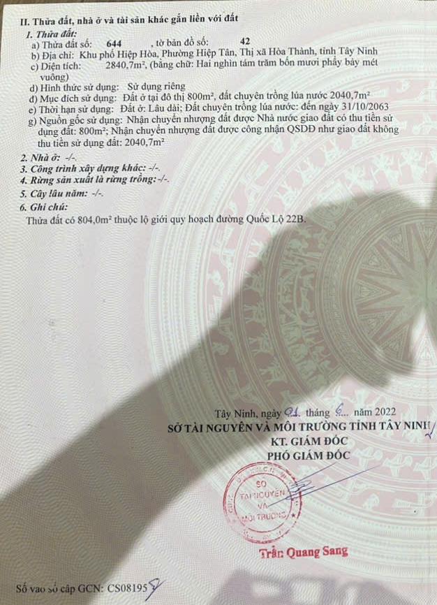 Bán đất Đường 30-4, phường Hiệp Tân tỉnh Tây Ninh