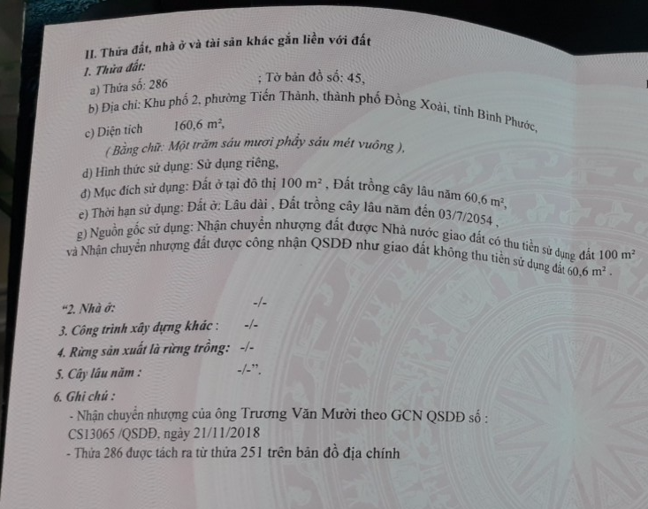 Bán đất phường Tiến Thành, Thành phố Đồng Xoài, tỉnh Bình Phước