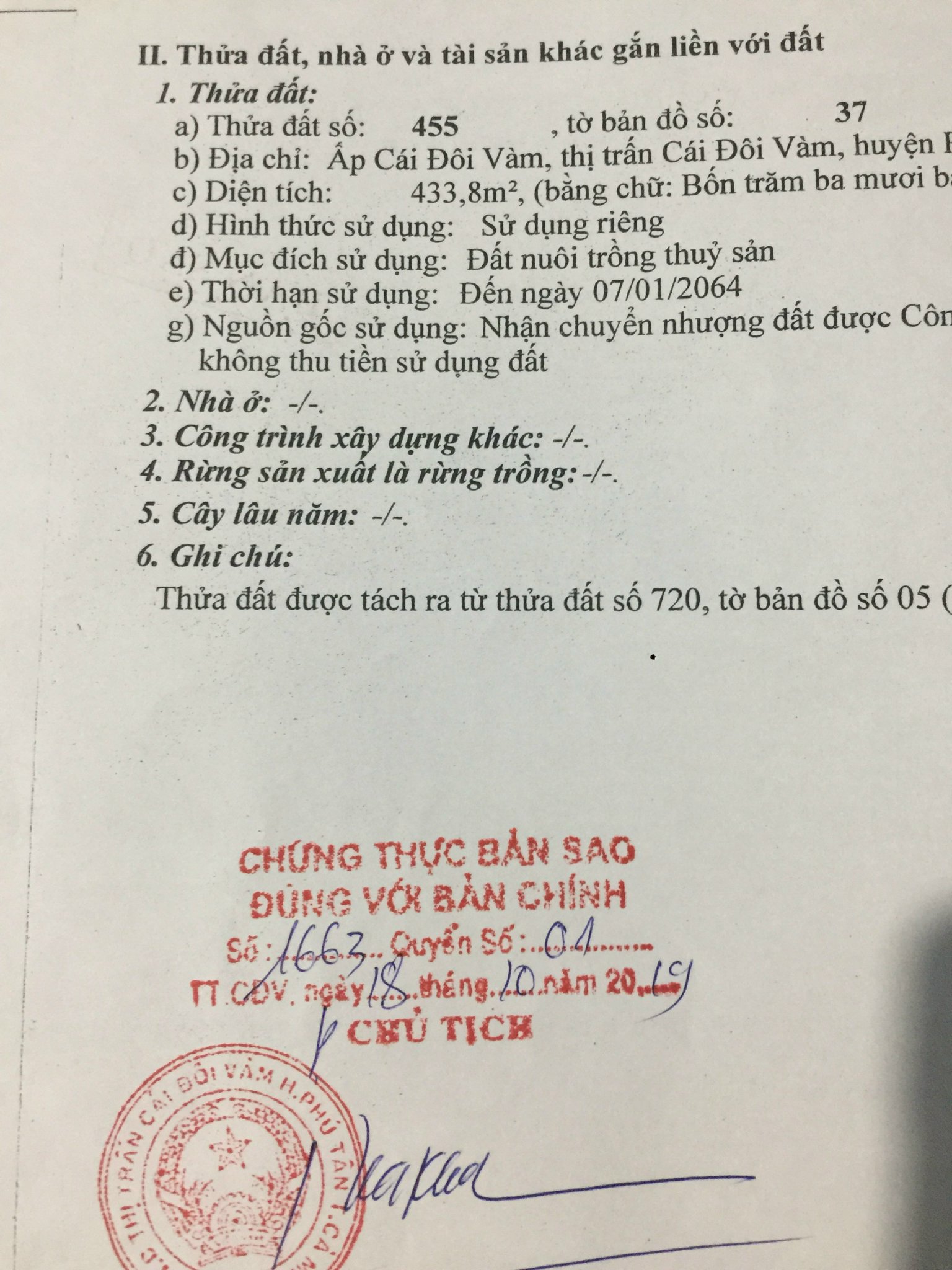 Bán đất thị trấn Cái Đôi Vàm tỉnh Cà Mau