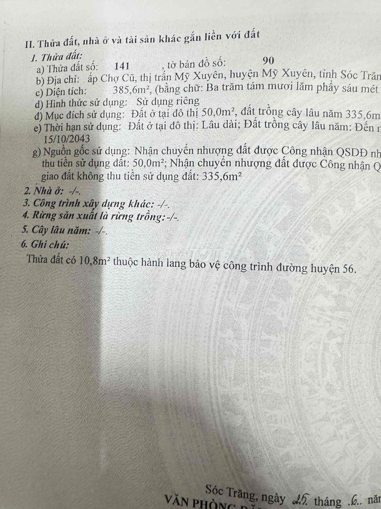 Bán đất Thị trấn Mỹ Xuyên tỉnh Sóc Trăng
