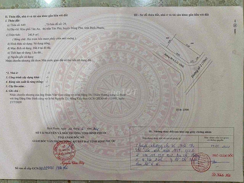 Bán đất Thị trấn Tân Phú, Huyện Đồng Phú, tỉnh Bình Phước