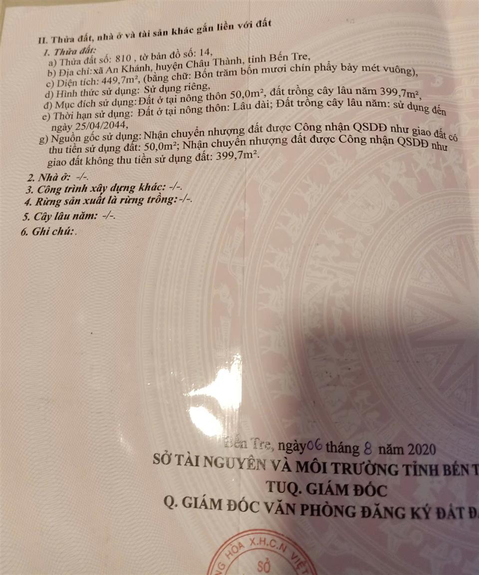 Bán đất xã An Khánh tỉnh Bến Tre