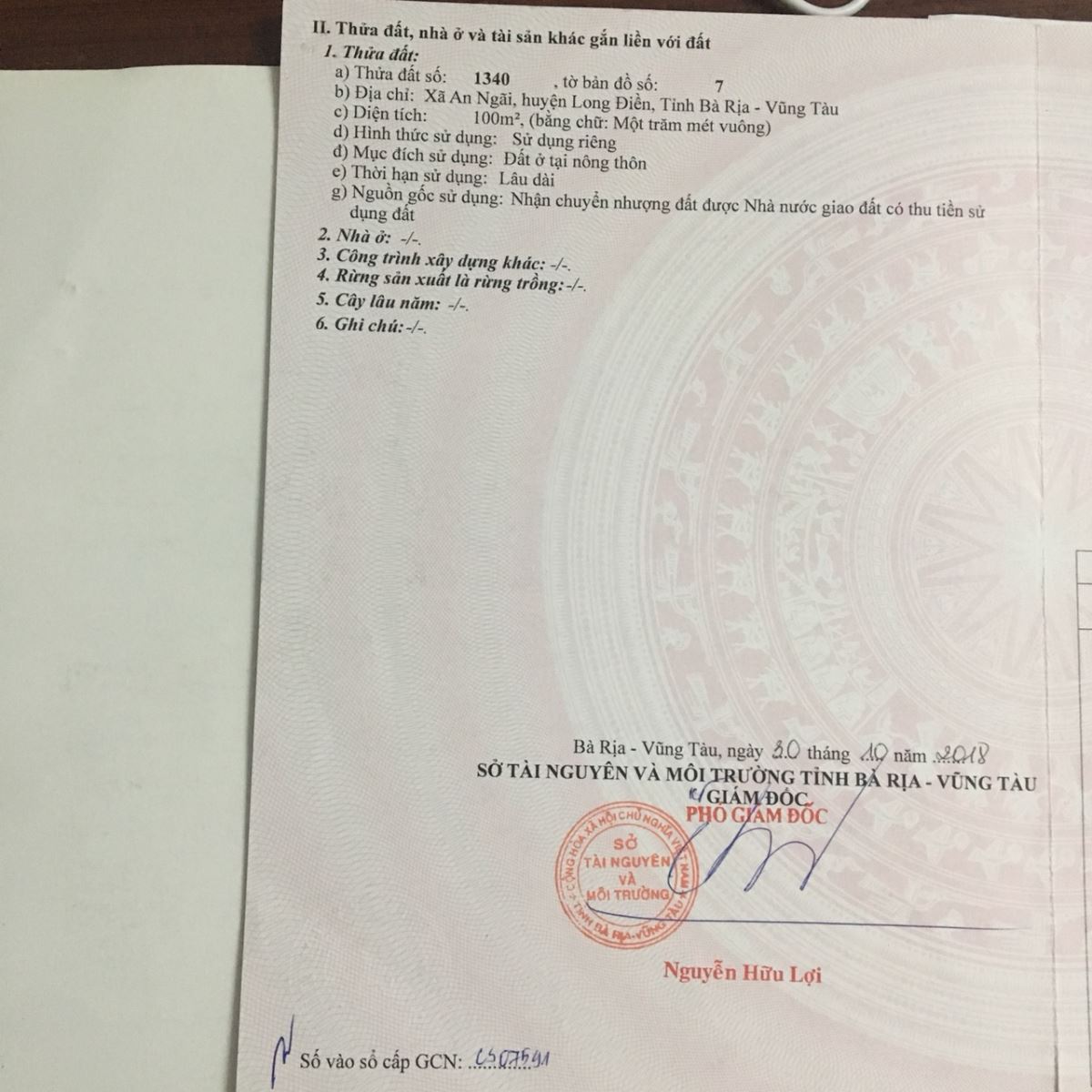Bán đất xã An Ngãi tỉnh Bà Rịa Vũng Tàu