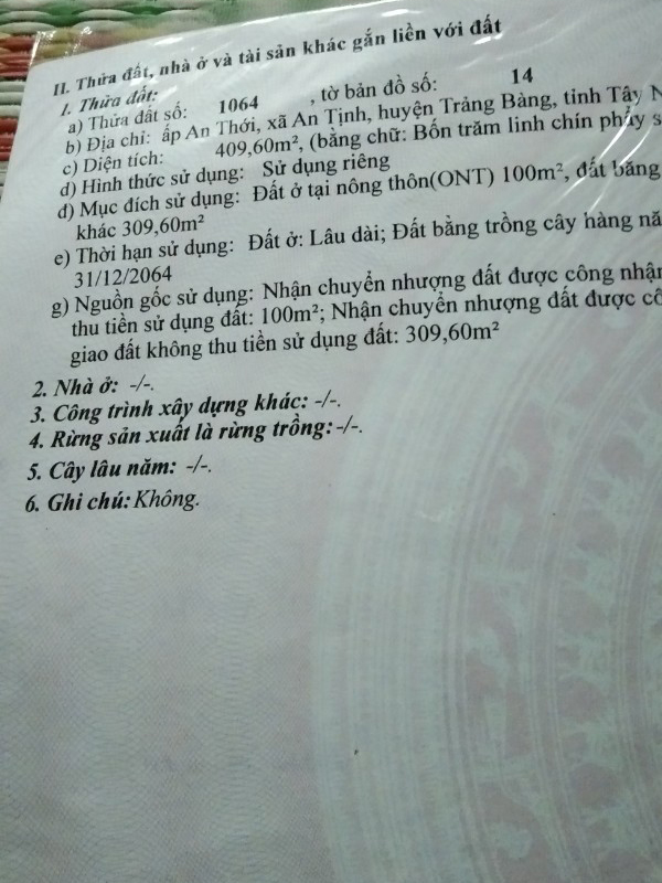 Bán đất xã An Tịnh, Thị xã Trảng Bàng, tỉnh Tây Ninh