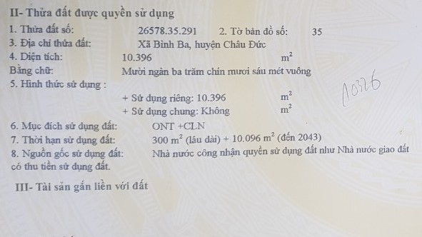 Bán đất xã Bình Ba tỉnh Bà Rịa Vũng Tàu