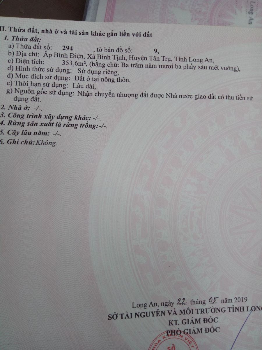 Bán đất xã Bình Tịnh tỉnh Long An