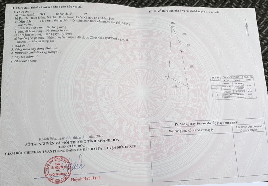 Bán đất xã Diên Điền tỉnh Khánh Hòa