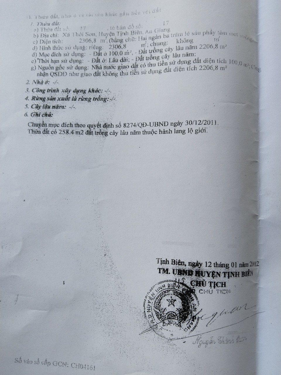 Bán đất Tỉnh Lộ 948 tỉnh An Giang