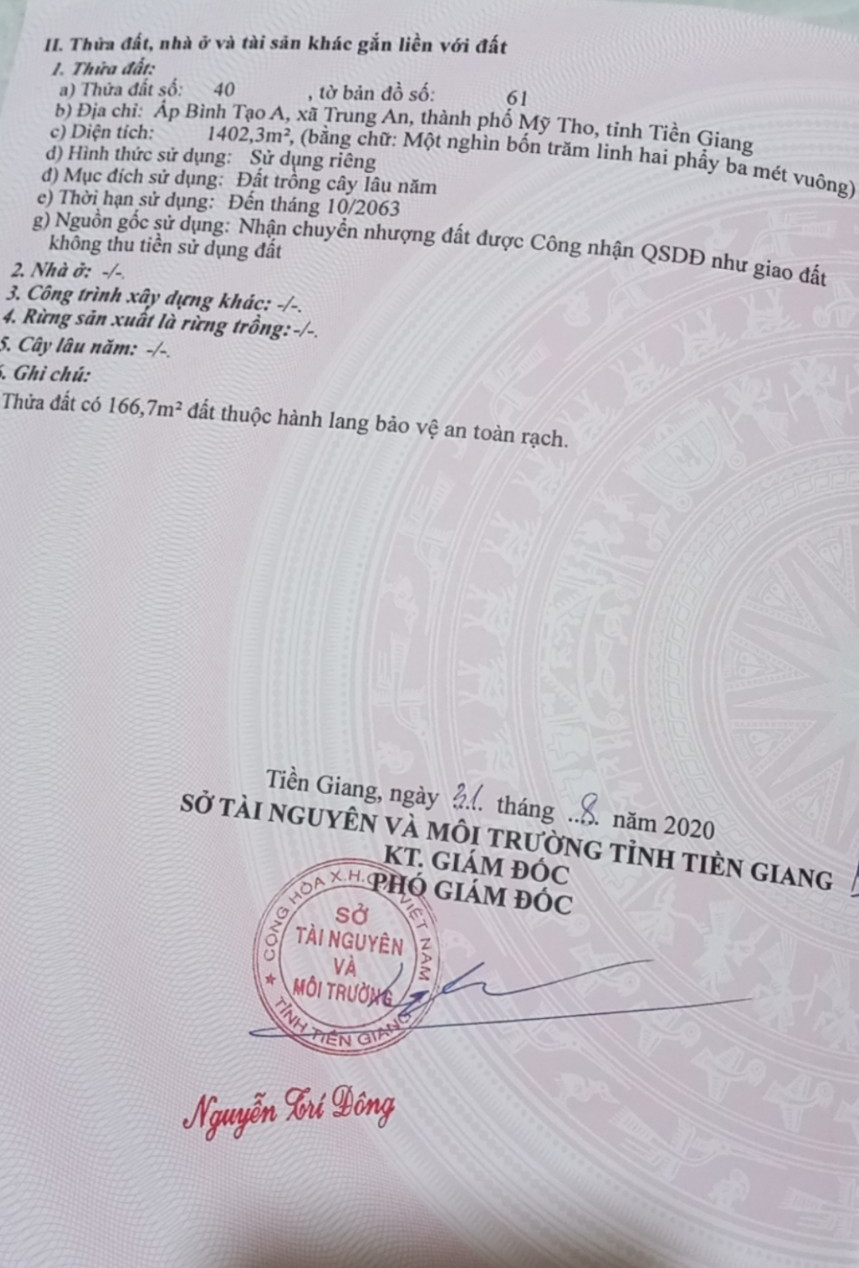 Bán đất xã Trung An, Thành phố Mỹ Tho, tỉnh Tiền Giang