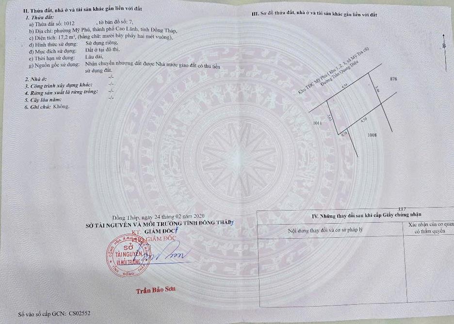 Bán đất đường Trần Quang Diệu, phường Mỹ Phú tỉnh Đồng Tháp