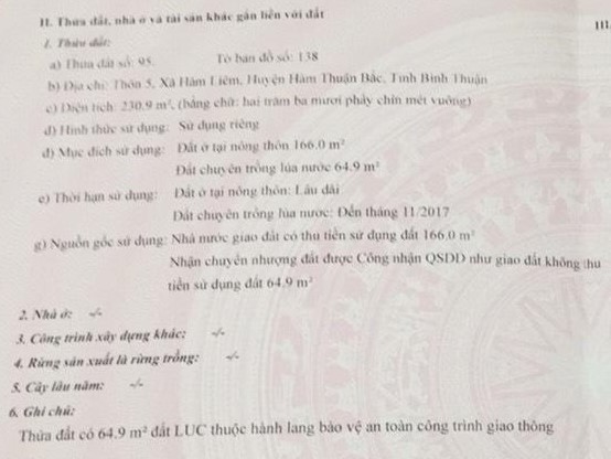 Bán đất xã Hàm Liêm tỉnh Bình Thuận