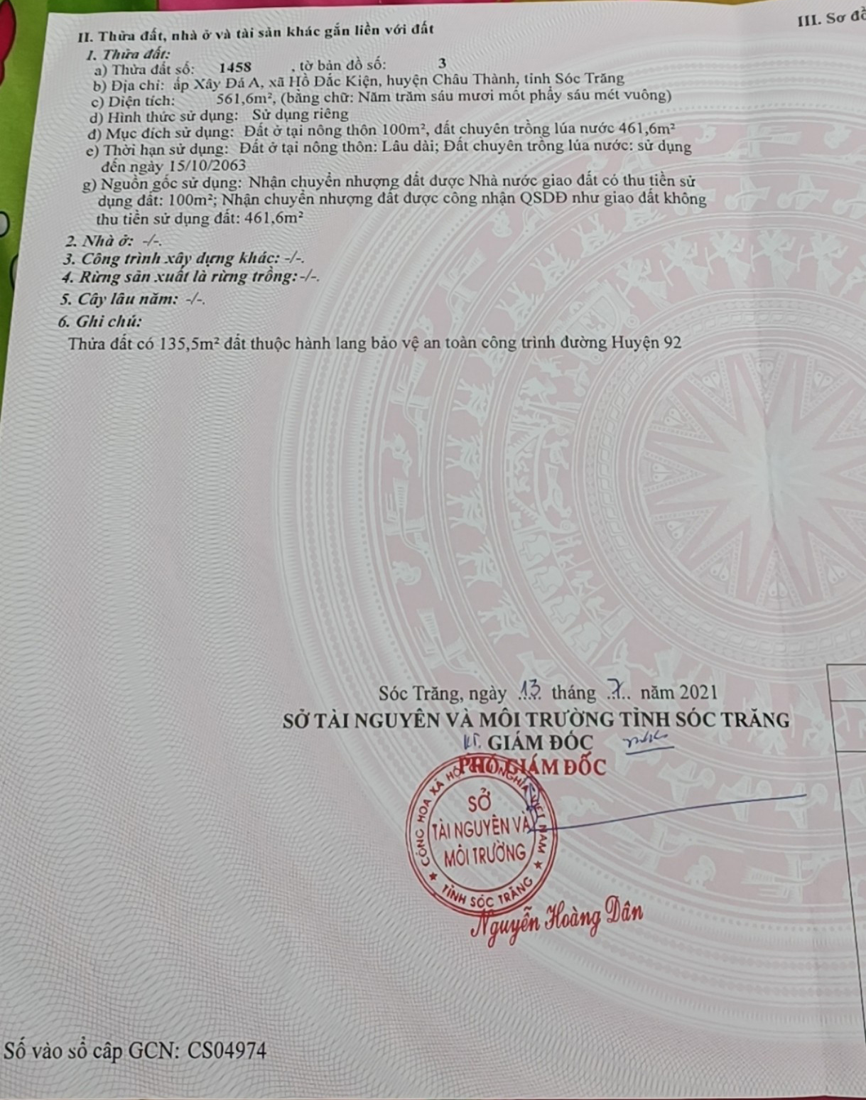 Bán đất xã Hồ Đắc Kiện tỉnh Sóc Trăng