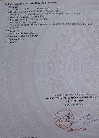 Bán đất xã Hòa Bình tỉnh An Giang