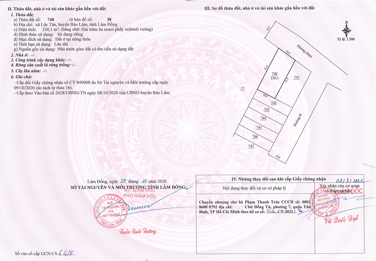 Bán đất xã Lộc Tân tỉnh Lâm Đồng