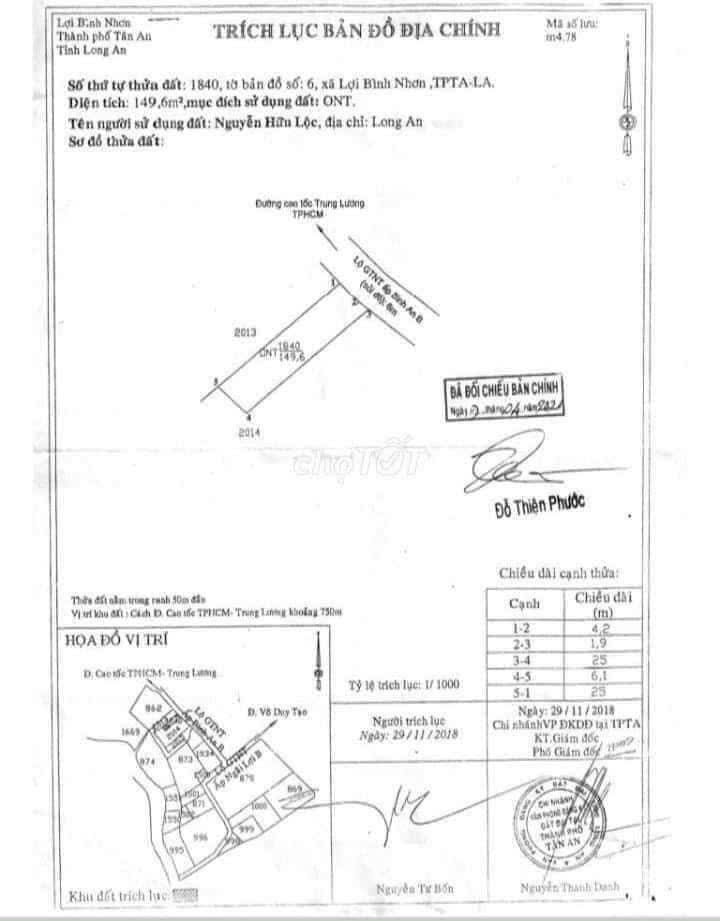 Bán đất xã Lợi Bình Nhơn tỉnh Long An