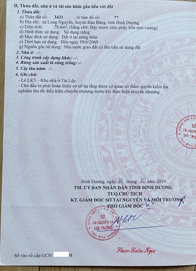 Bán đất xã Long Nguyên tỉnh Bình Dương