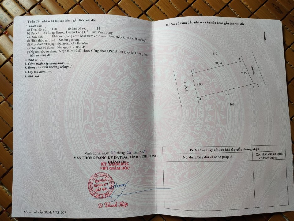 Bán đất xã Long Phước tỉnh Vĩnh Long