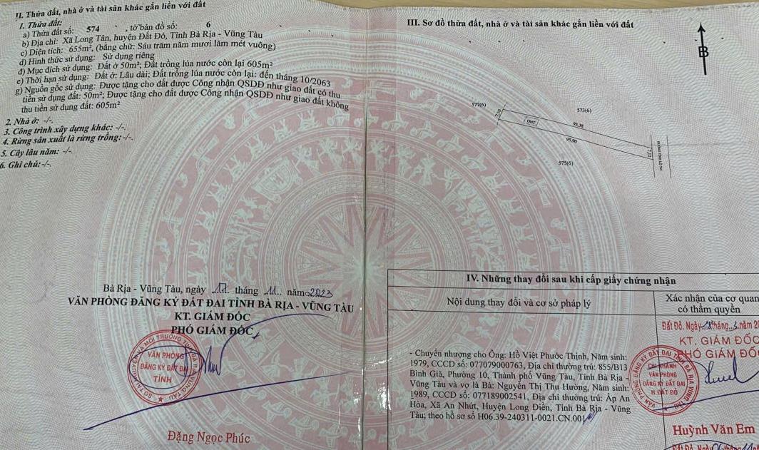 Bán đất xã Long Tân tỉnh Bà Rịa Vũng Tàu