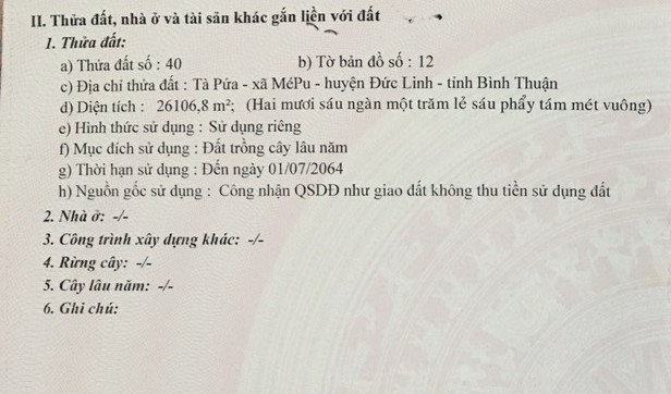 Bán đất xã MéPu tỉnh Bình Thuận