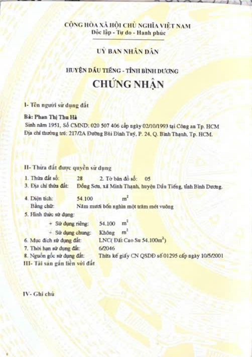 Bán đất xã Minh Thạnh tỉnh Bình Dương