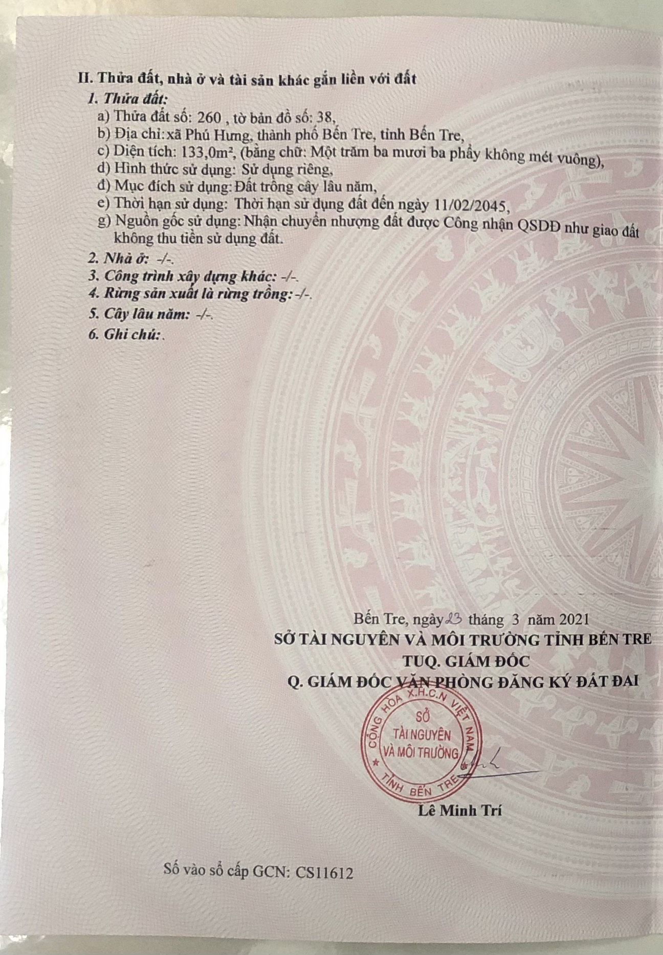 Bán đất xã Phú Hưng, Thành phố Bến Tre, tỉnh Bến Tre