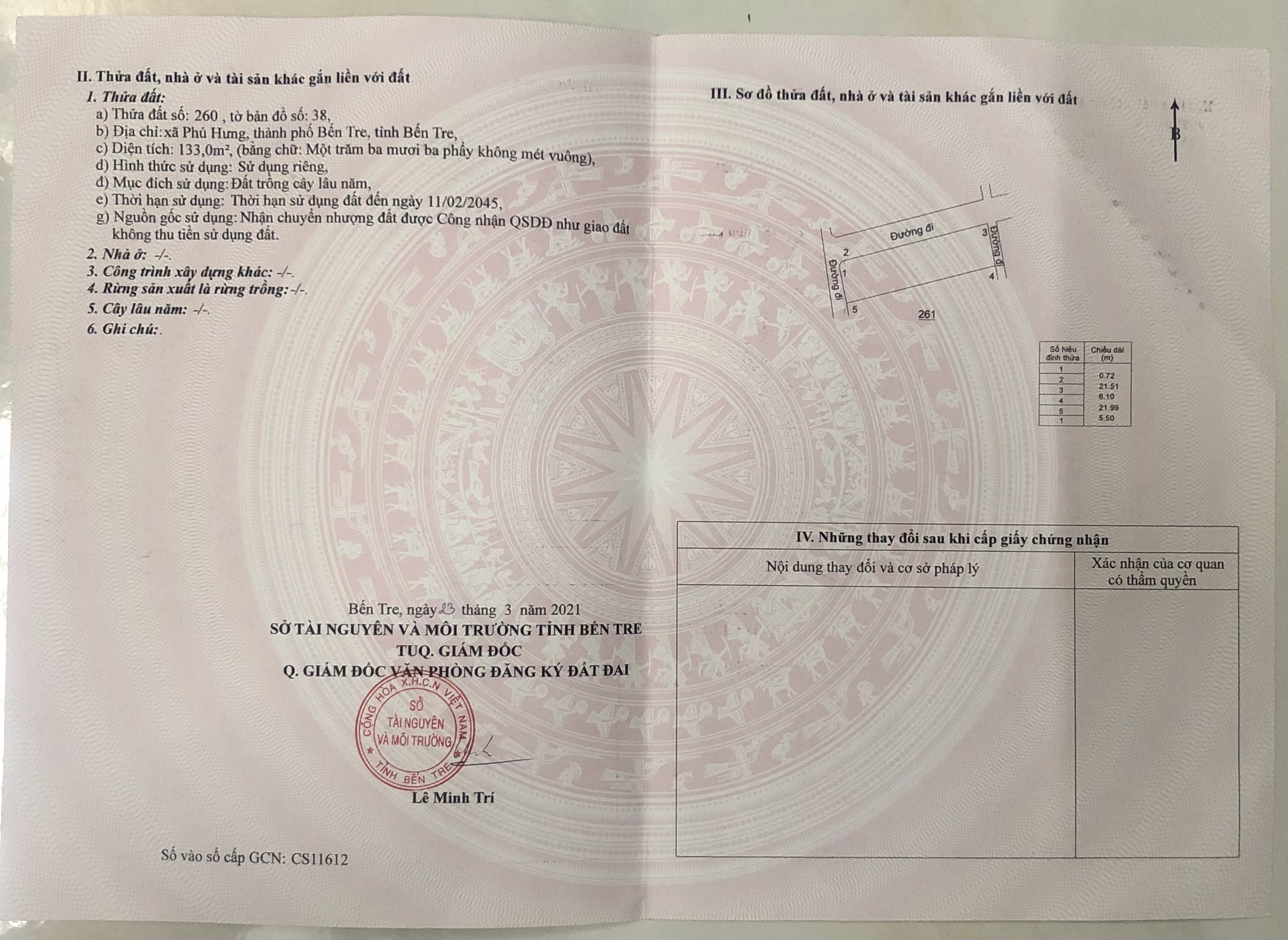 Bán đất xã Phú Hưng tỉnh Bến Tre