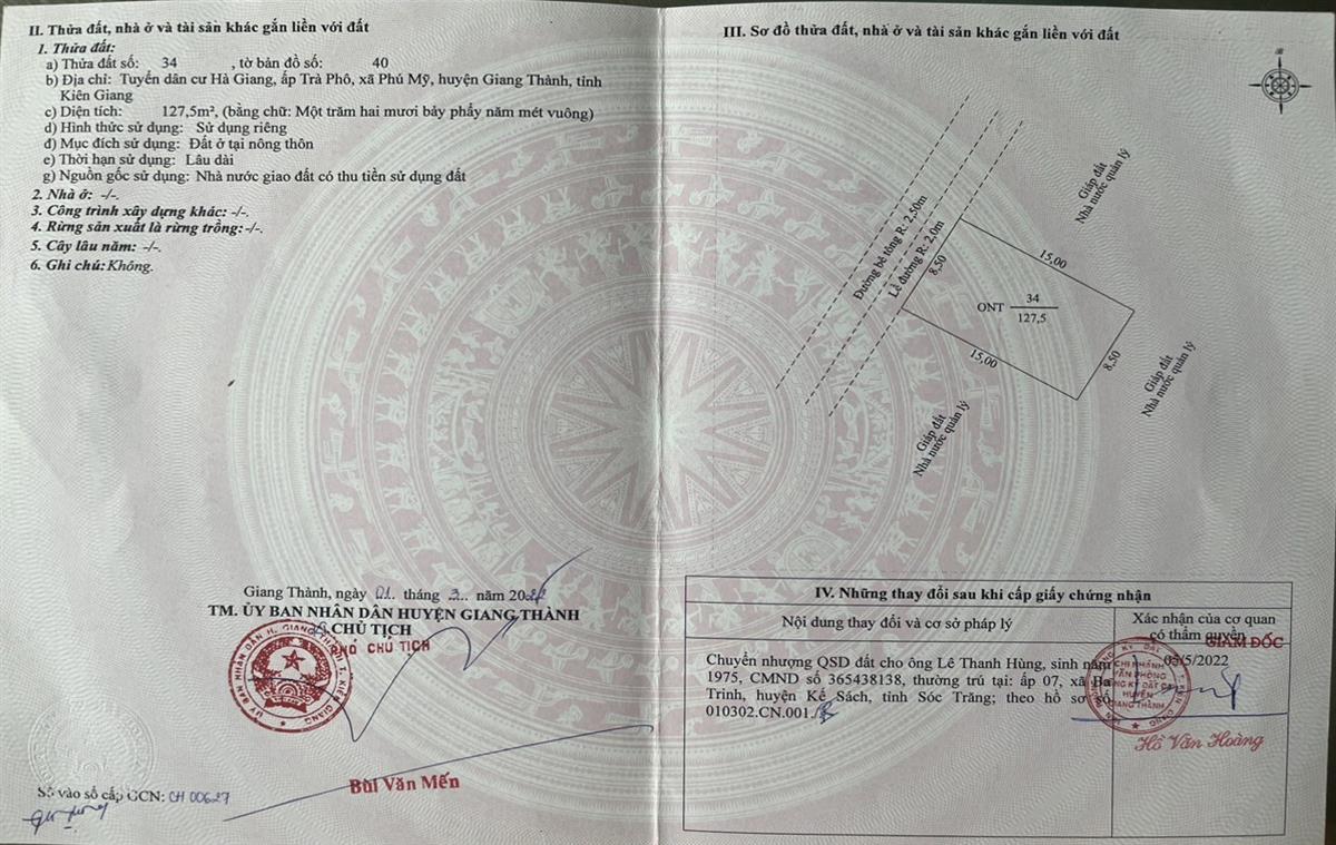 Bán đất xã Phú Mỹ tỉnh Kiên Giang