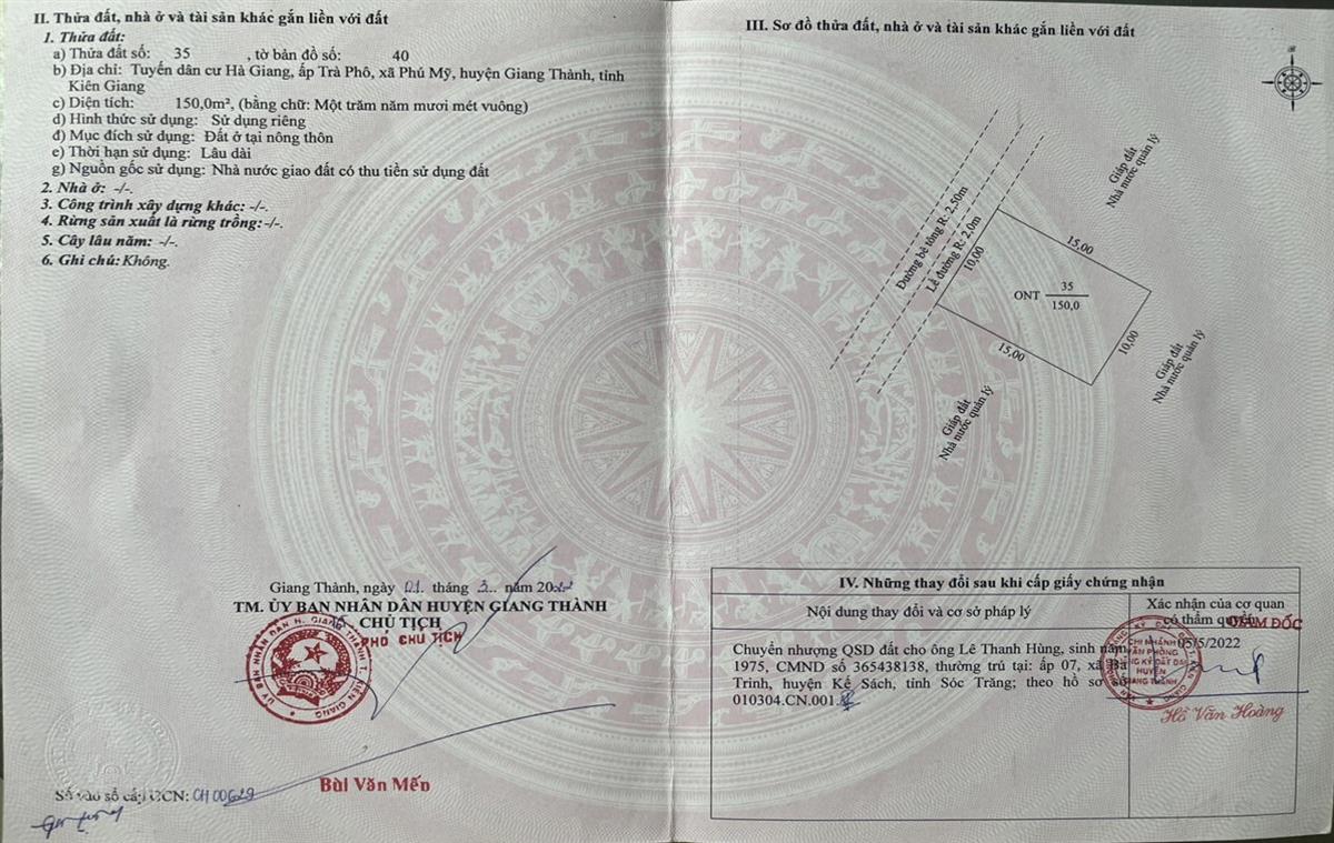 Bán đất xã Phú Mỹ tỉnh Kiên Giang