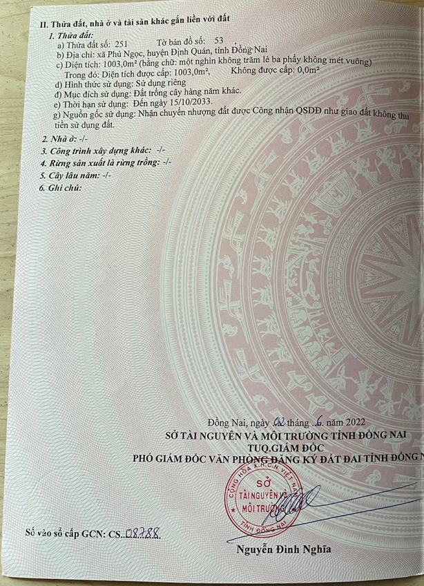 Bán đất xã Phú Ngọc tỉnh Đồng Nai