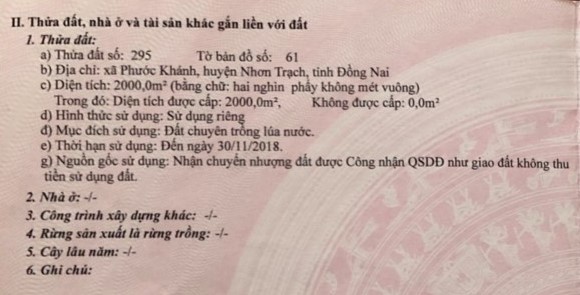 Bán đất xã Phước Khánh, Huyện Nhơn Trạch, tỉnh Đồng Nai