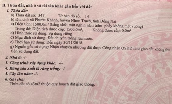 Bán đất xã Phước Khánh tỉnh Đồng Nai