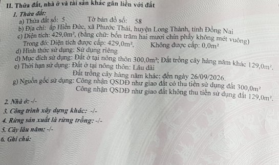 Bán đất xã Phước Thái, Huyện Long Thành, tỉnh Đồng Nai