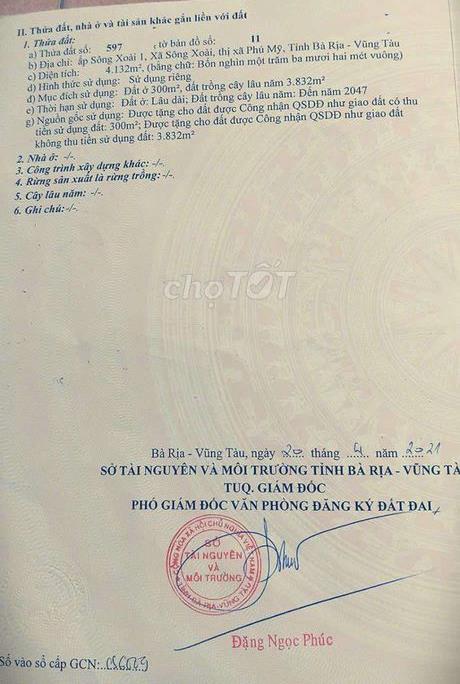 Bán đất xã Sông Xoài tỉnh Bà Rịa Vũng Tàu