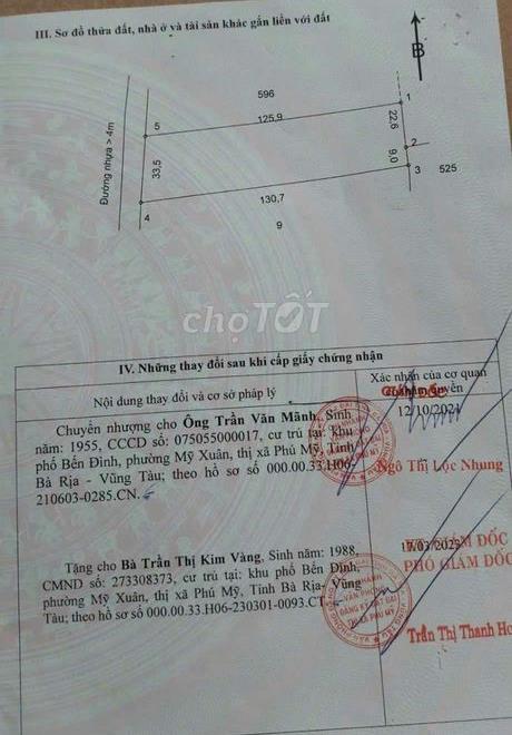 Bán đất xã Sông Xoài tỉnh Bà Rịa Vũng Tàu