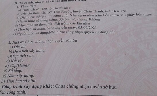 Bán đất xã Tam Phước tỉnh Bến Tre