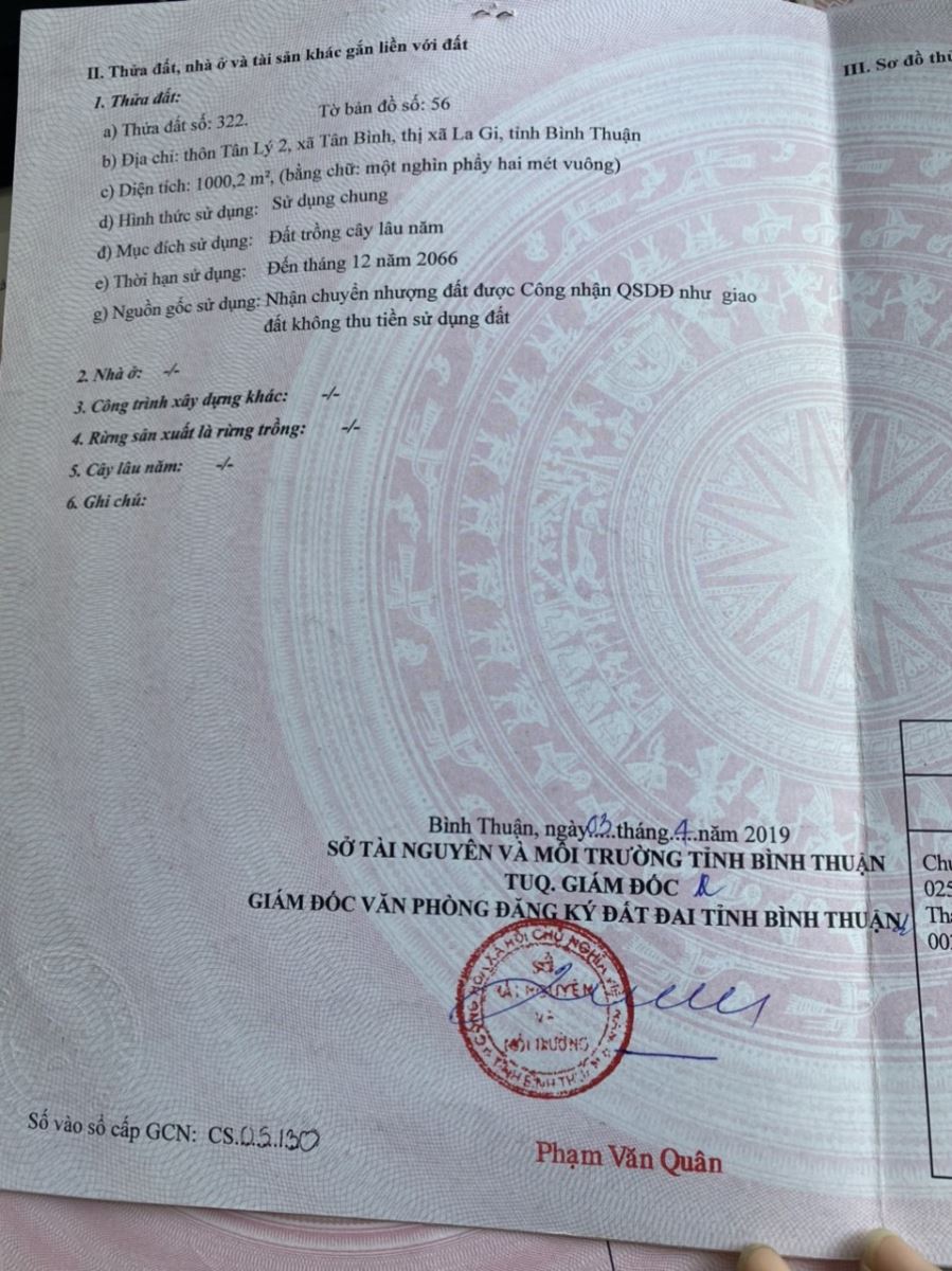 Bán đất xã Tân Bình tỉnh Bình Thuận